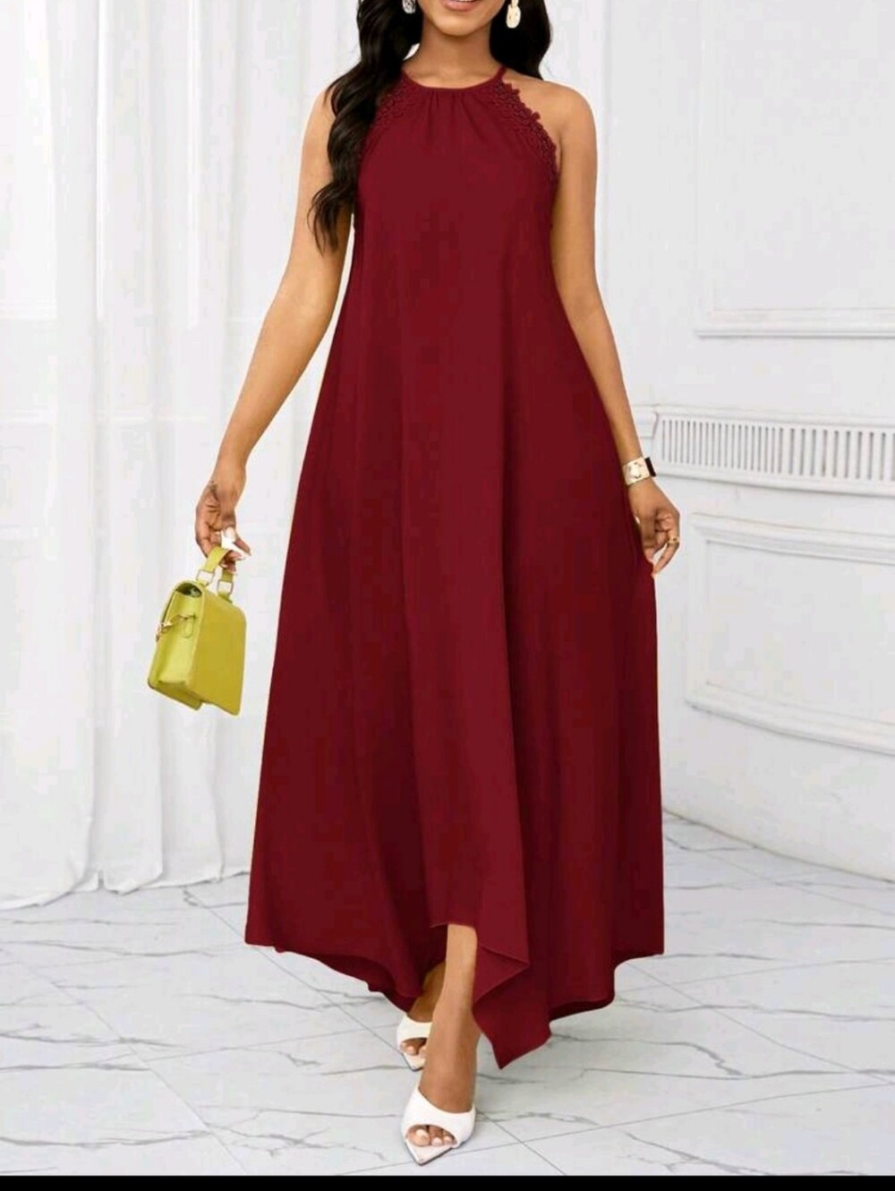 Halter High-Low Maxi Dress in Burgundy